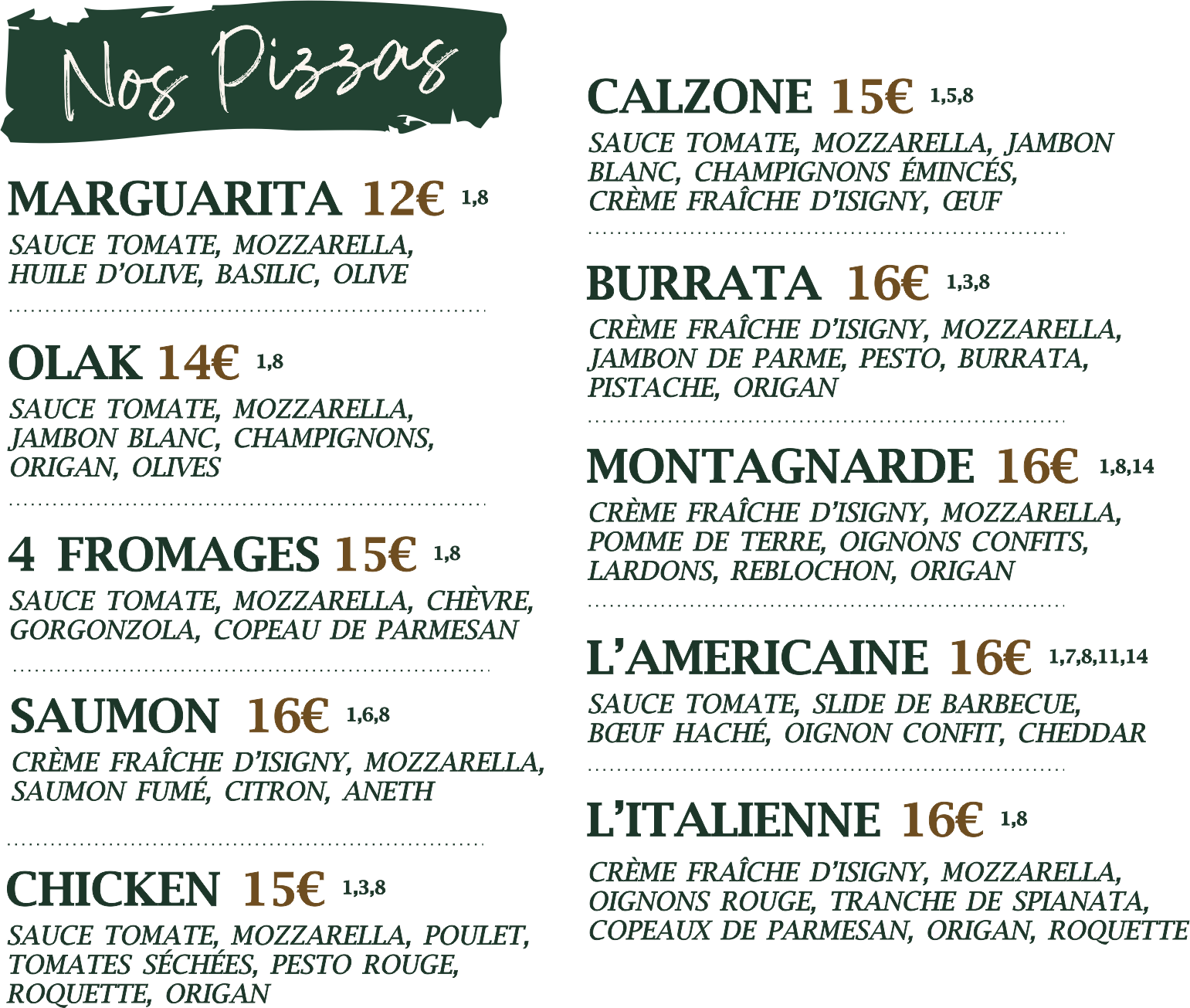 Pizzas à emporter du restaurant OLAK à Sainte-Foy