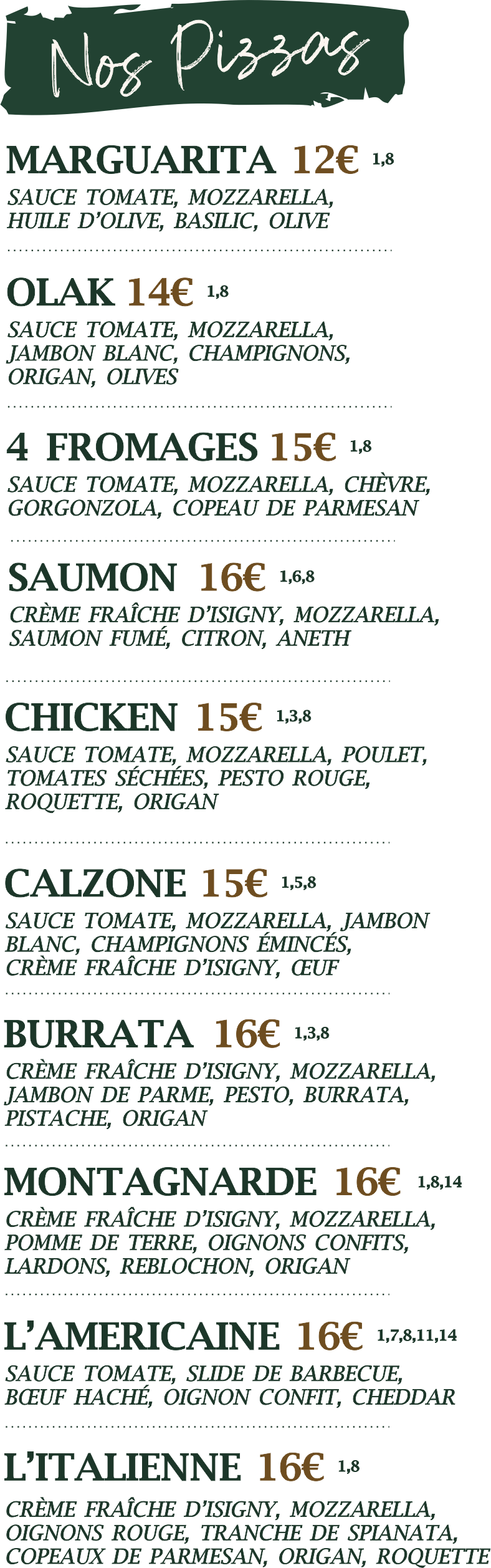 Pizzas à emporter du restaurant OLAK à Sainte-Foy